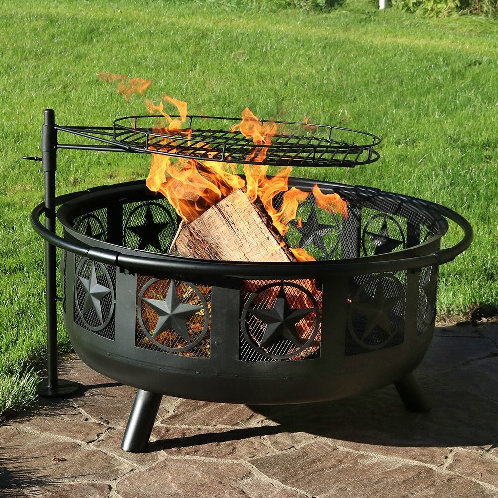 Fire Pit Black Steel All Star with Cooking Grate and Spark Screen