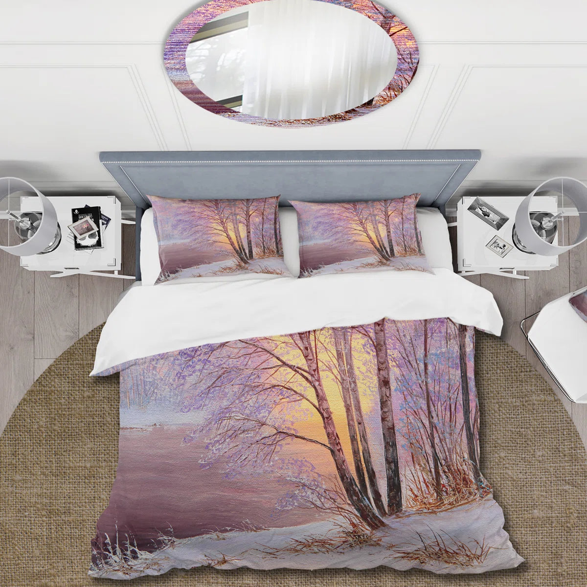 Sunshine Through Snowy Winter landscape III - Cabin & Lodge Duvet Cover Set - King