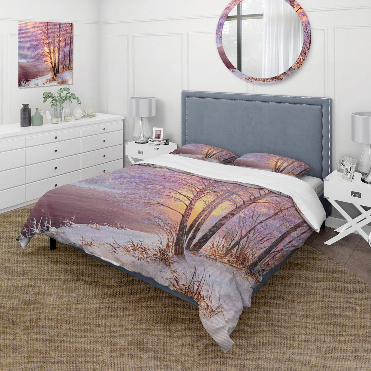 Sunshine Through Snowy Winter landscape III - Cabin & Lodge Duvet Cover Set - King