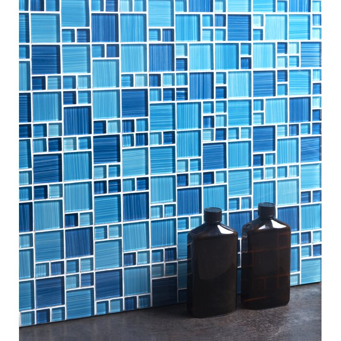 Beachside Blue Swimming Pool Series Glass Mosaic Tile, Set of 5