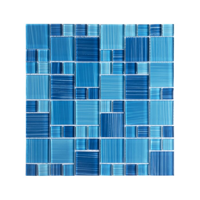 Beachside Blue Swimming Pool Series Glass Mosaic Tile, Set of 5
