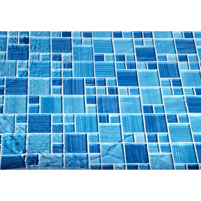 Beachside Blue Swimming Pool Series Glass Mosaic Tile, Set of 5