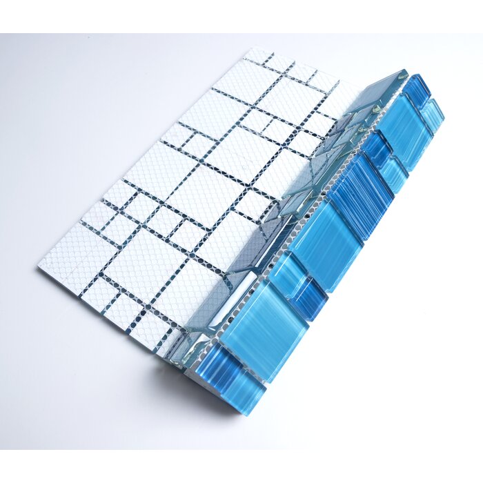 Beachside Blue Swimming Pool Series Glass Mosaic Tile, Set of 5