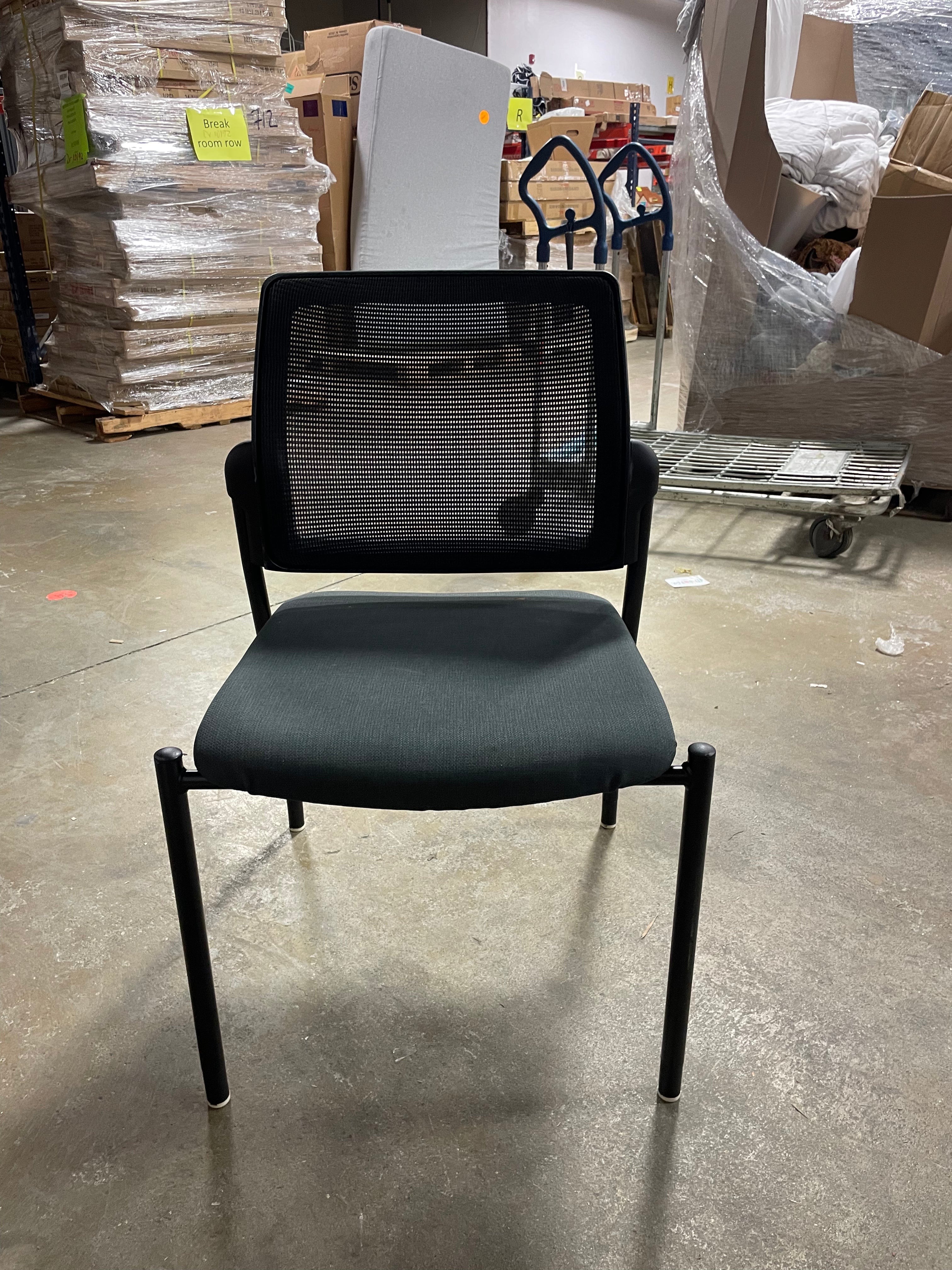 Mesh Back Multi-Purpose Stacking Chair | Armless | Glides | Black Frame | Black Leather