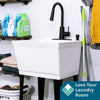 Utility Sink Laundry Tub with Black High Arc Faucet and Soap Dispenser - White
