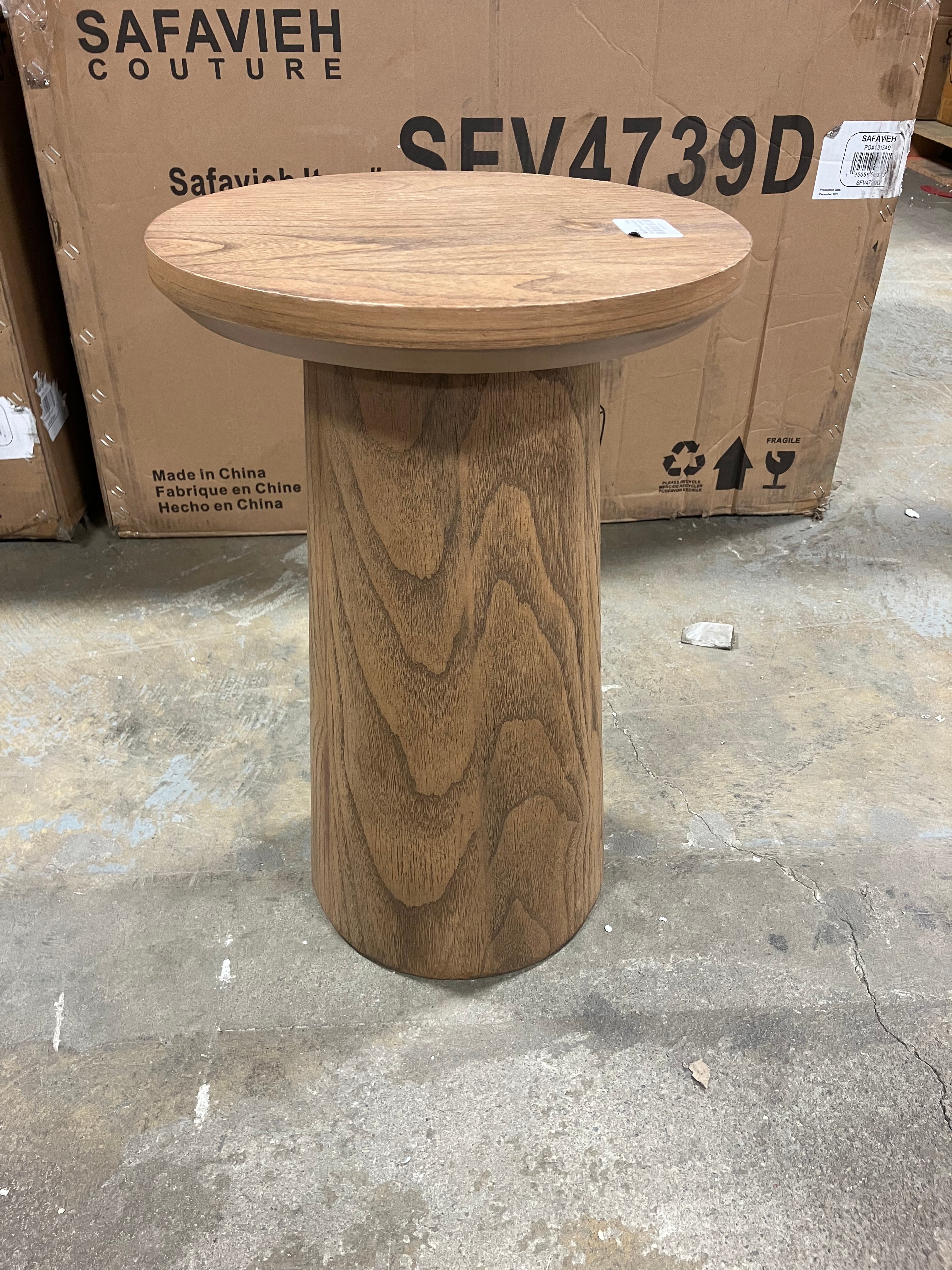 Wooden Round Pedestal Accent Side Table