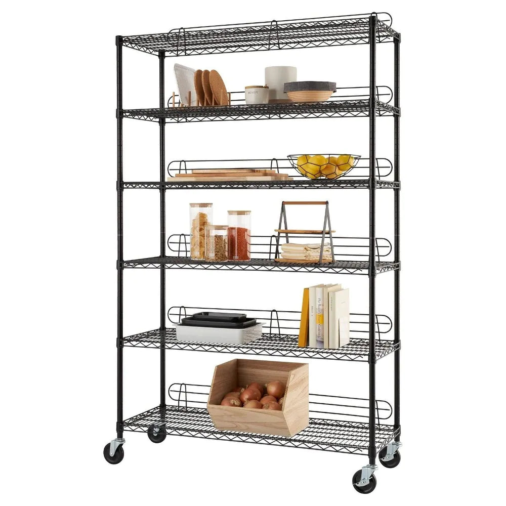 Wire Shelving w/ Backstands & Wheels, NSF-Certified, Black