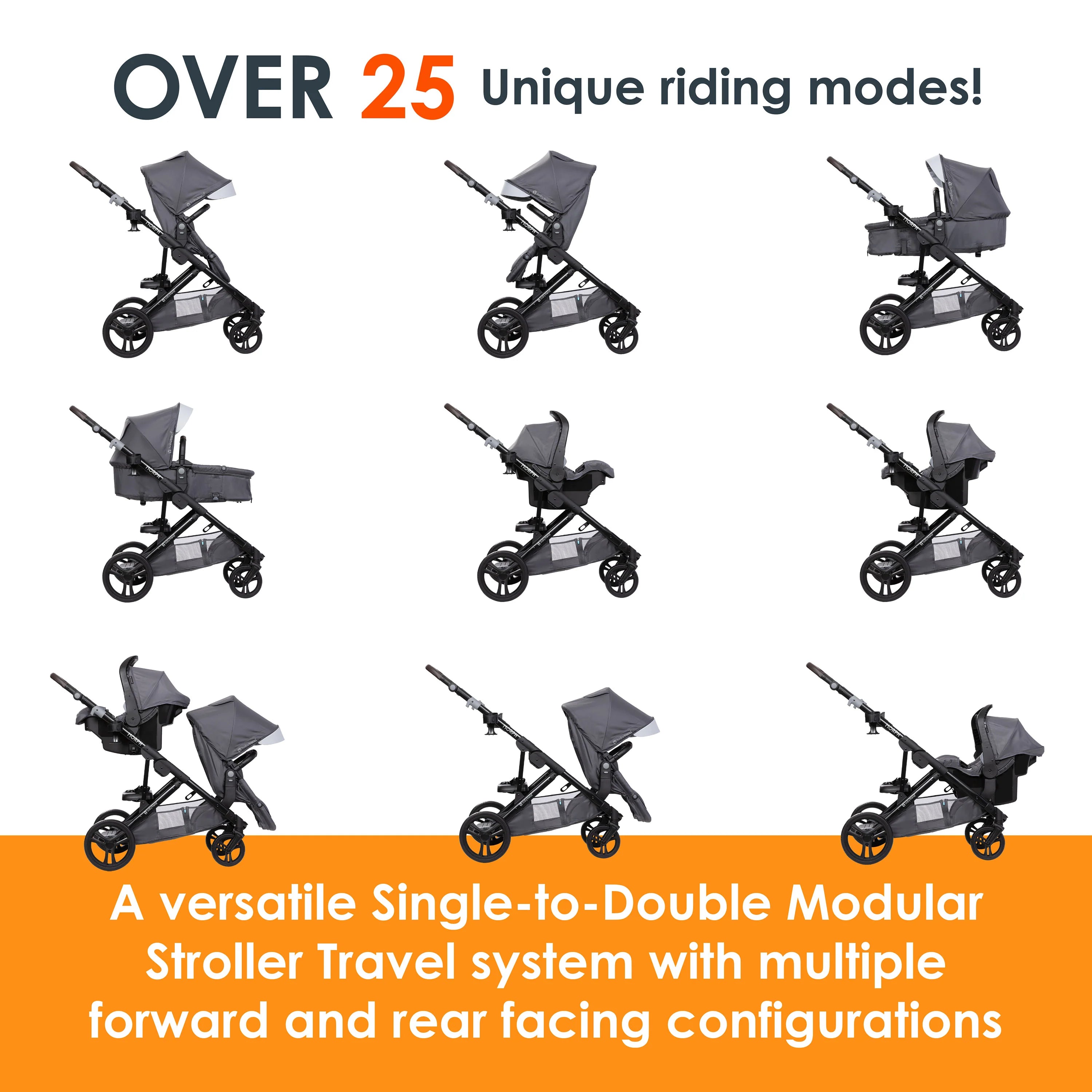 Single to Double Modular Stroller Travel System