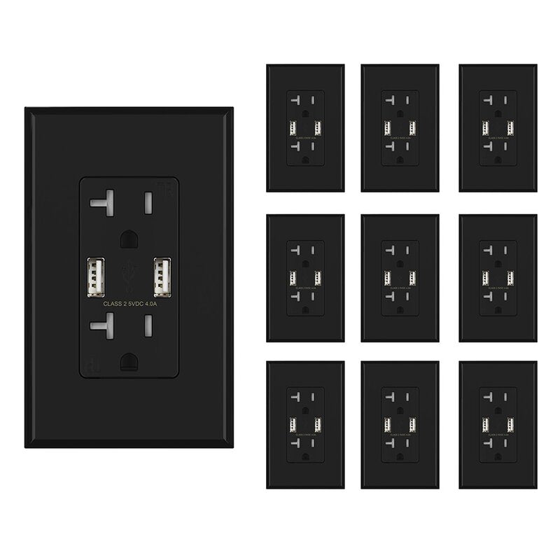Black Tamper Resistant Outlet with USB Port (Set of 10)