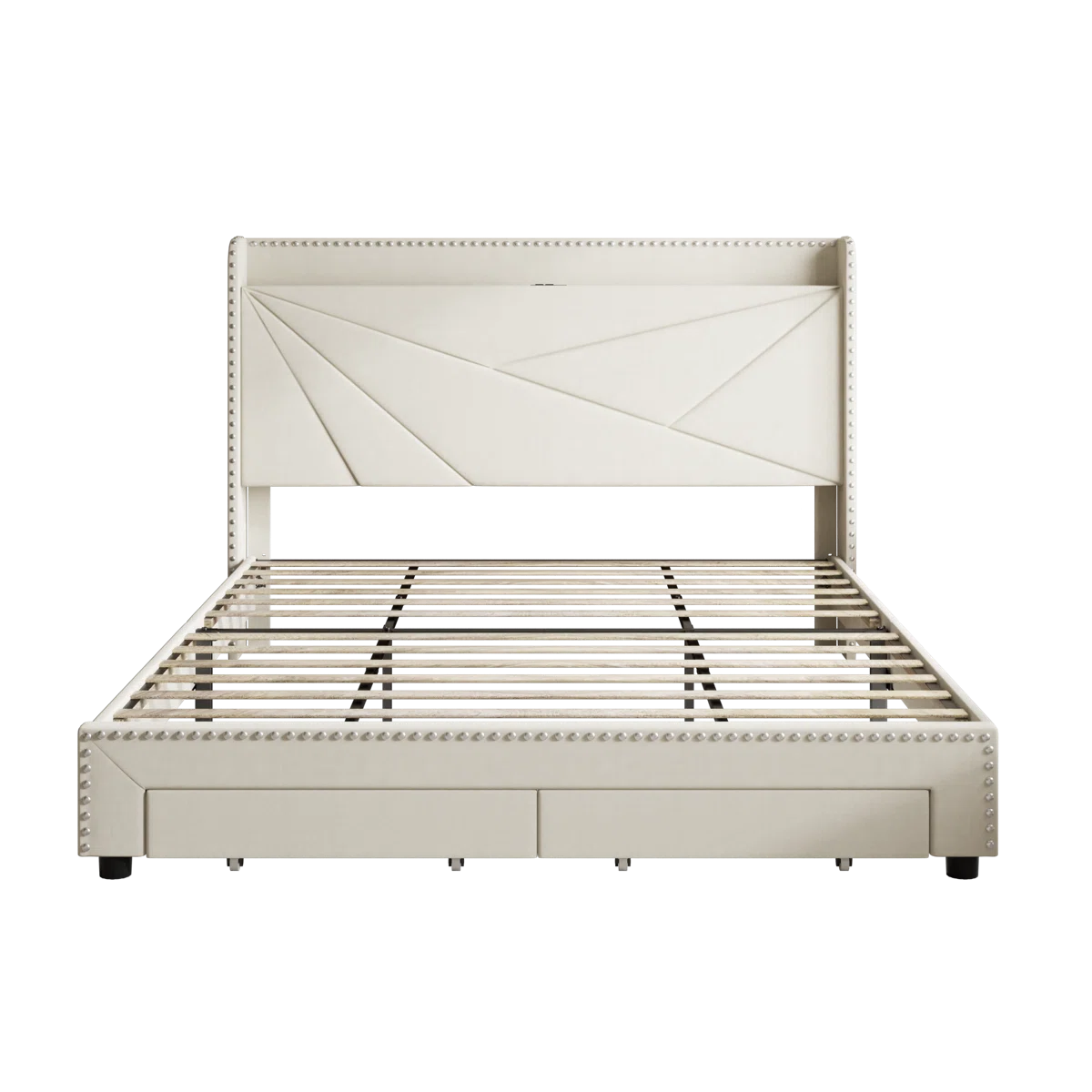 Tata Velvet Upholstered Platform Bed Frame With Headboard, Charging Station and Storage Drawer - King