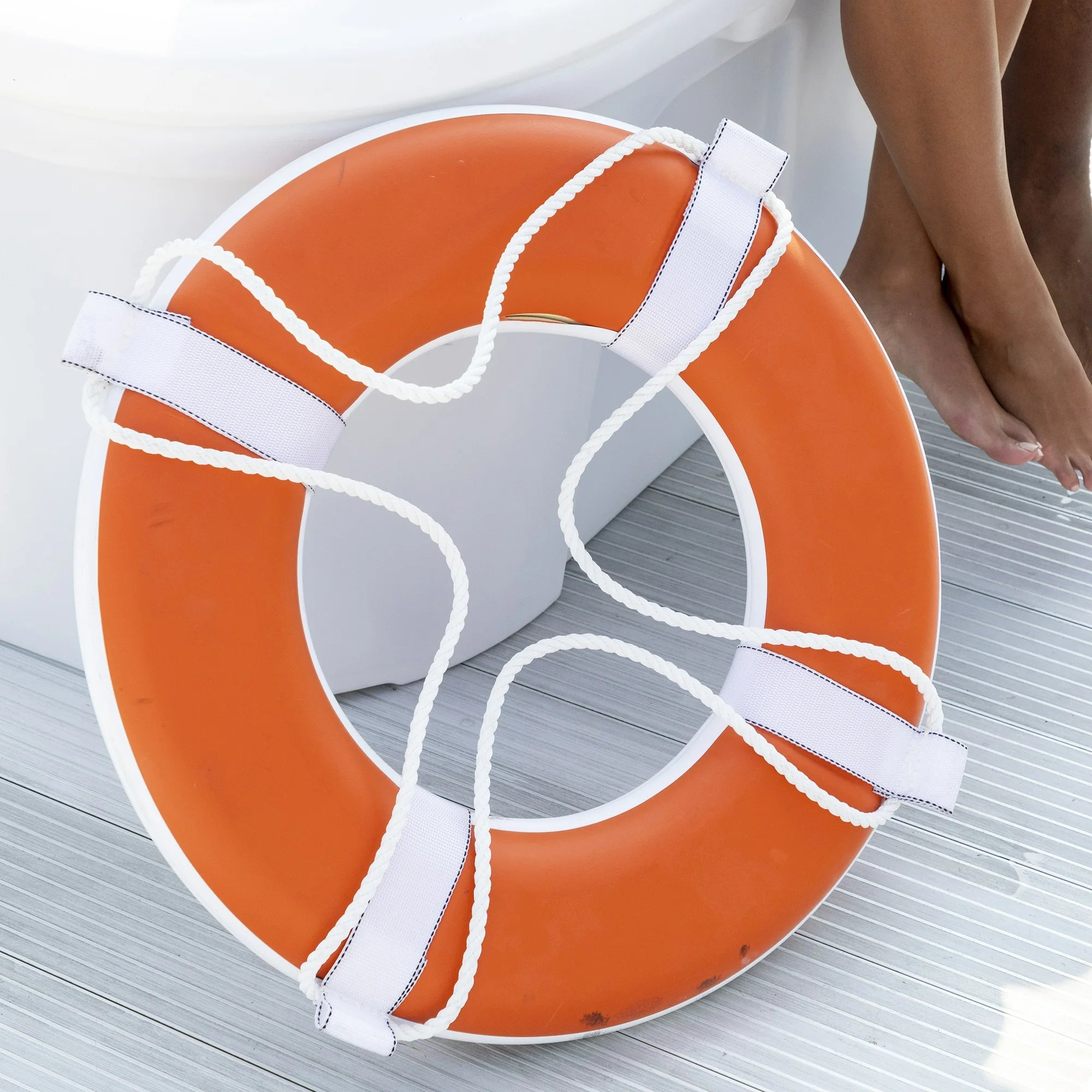 Vinyl Coated Foam Life Ring with White Grab Lines, Orange