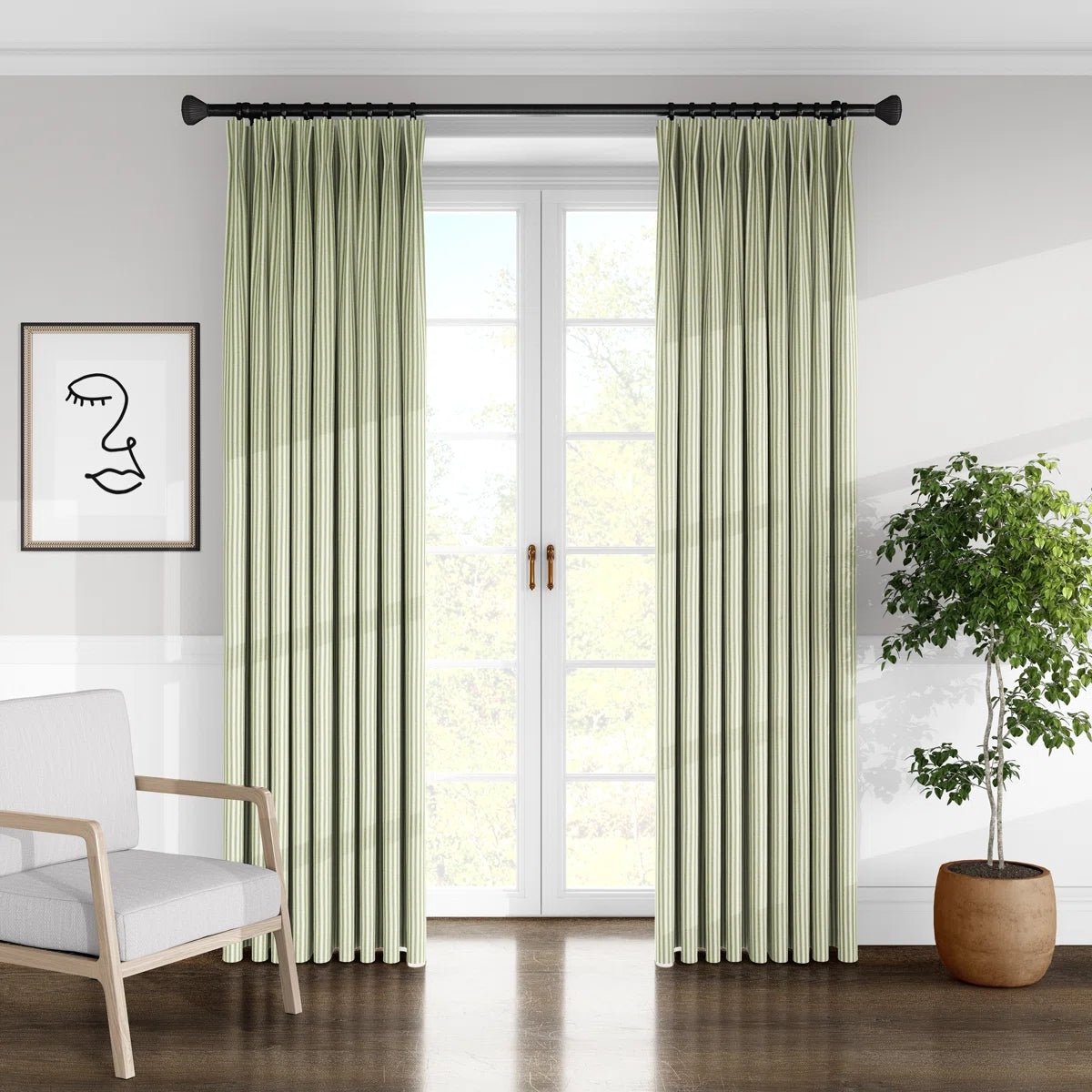 Ticking Stripe 100% Cotton Striped Room Darkening Pinch Pleat Single Curtain Panel