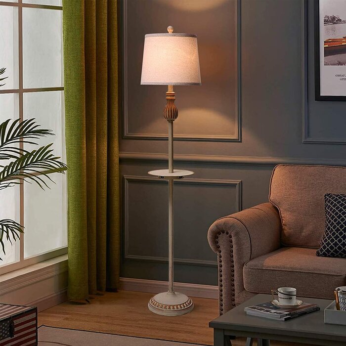 Tockington Brown Tray Table Floor Lamp Set with USB and Outlet