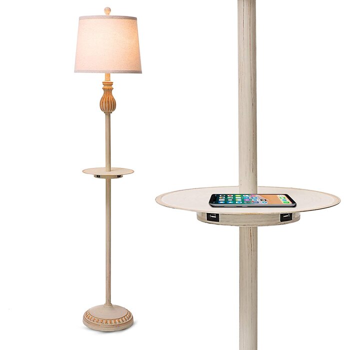 Tockington Brown Tray Table Floor Lamp Set with USB and Outlet