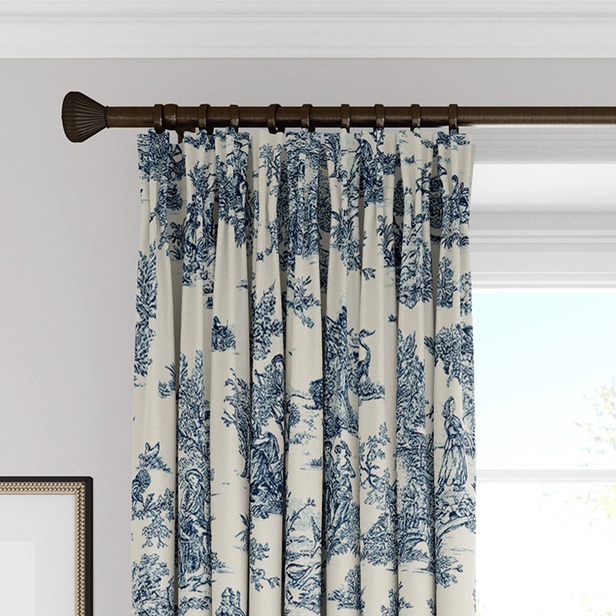 Toile De Jouy Cotton Toile Room Darkening Pinch Pleat Single Curtain Panel