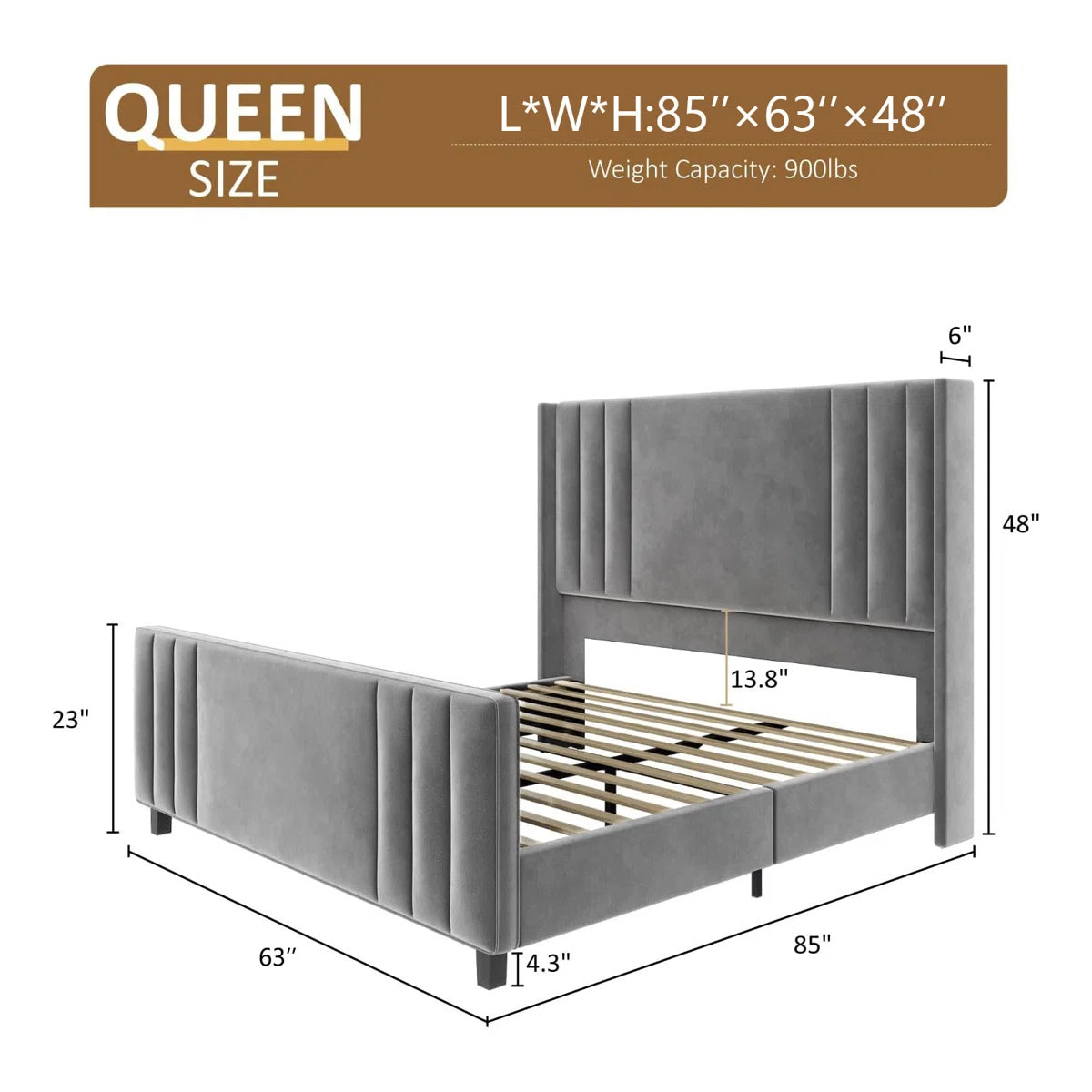 Tole Velvet Upholstered Platform Bed with Vertical Channel Tufted Headboard Queen