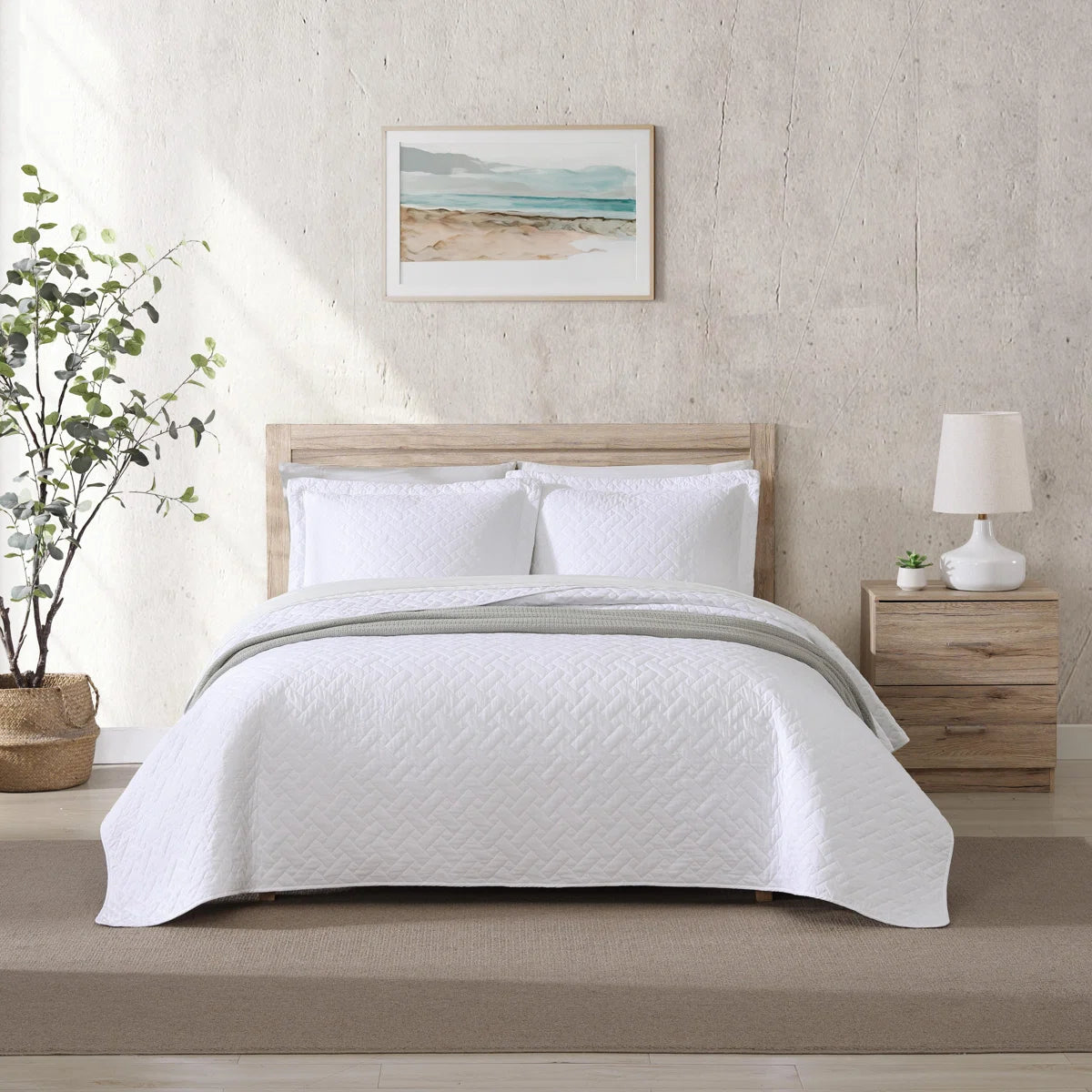 Raffia Solid Cotton Reversible Quilt Set - King