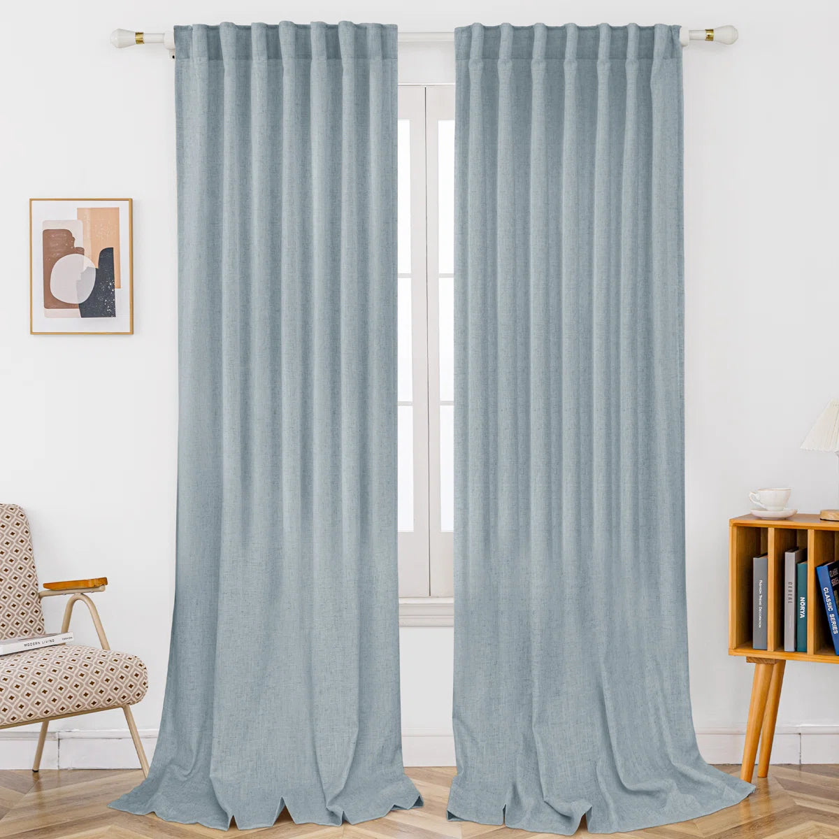 Toyoko Linen Blended Semi-Sheer Back Tab Curtain Pair (Set of 2)
