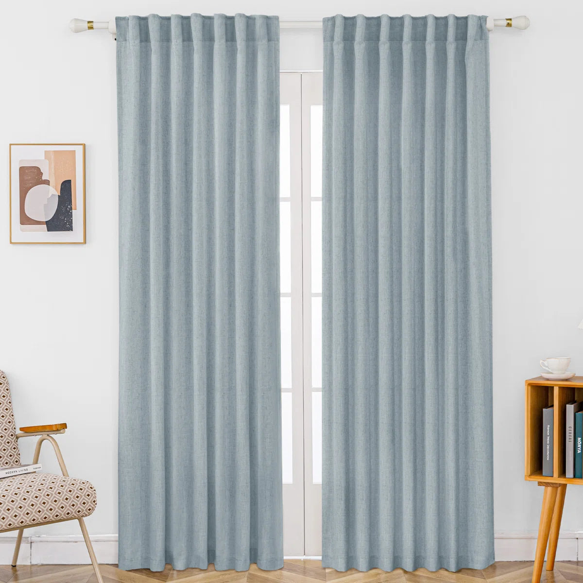 Toyoko Linen Blended Semi-Sheer Back Tab Curtain Pair (Set of 2)