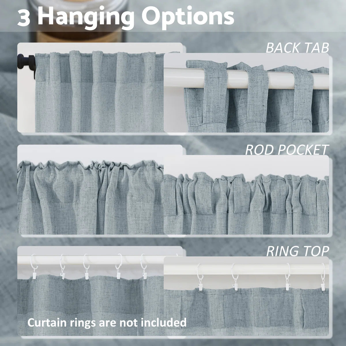 Toyoko Linen Blended Semi-Sheer Back Tab Curtain Pair (Set of 2)