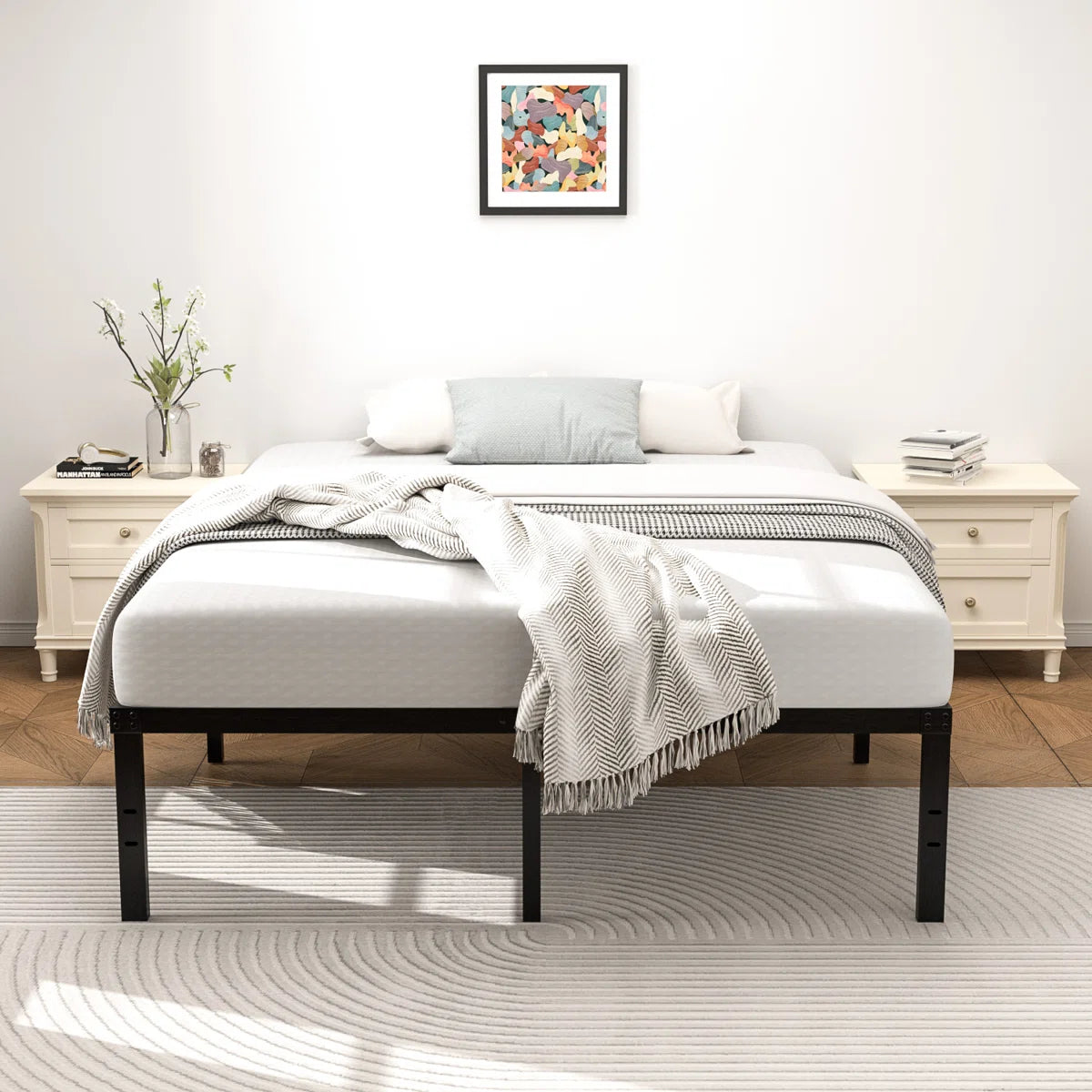 Turberville Black Metal Platform Bed Frame With Steel Slat Support, No Box Spring Needed
