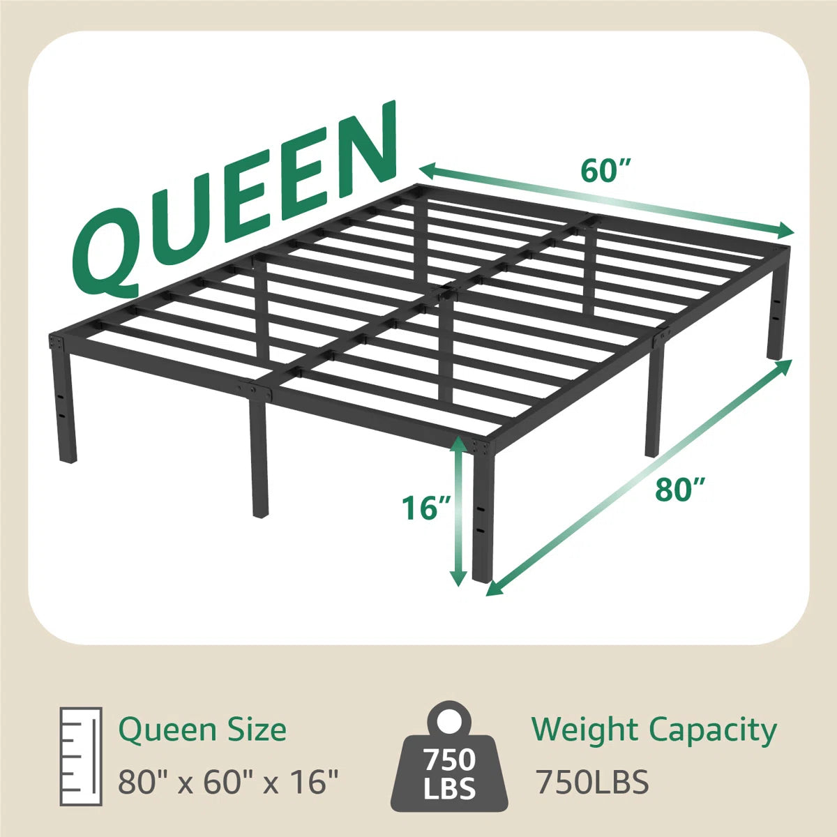 Turberville Black Metal Platform Bed Frame With Steel Slat Support, No Box Spring Needed