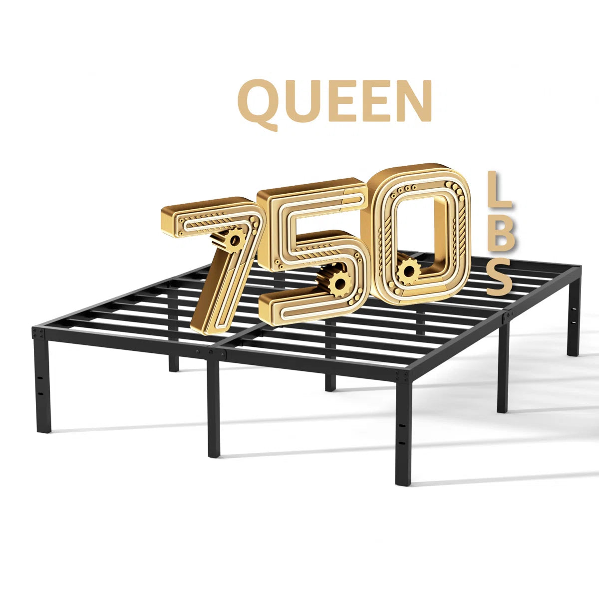 Turberville Black Metal Platform Bed Frame With Steel Slat Support, No Box Spring Needed