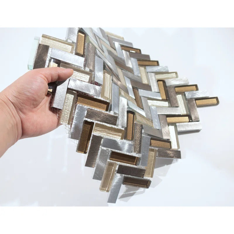 6 BOXES Twilight Series 0.5" x 2" Straight Edge Metal and Glass Mosaic Tile