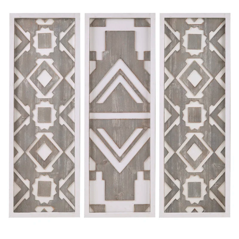 3 Piece Gray Two-tone Geometric Wood Wall Décor Set