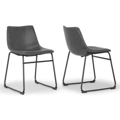 Halterman Tufted Faux Leather Upholstered Side Chair with Metal Sled Base (Set of 2)