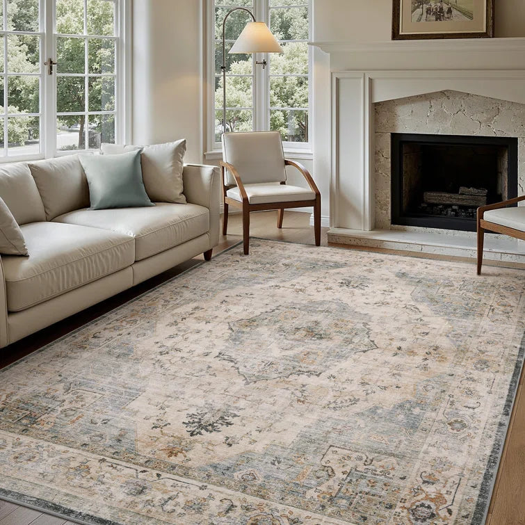 9'x12' Ultra Soft Blue/Beige Machine Washable Oriental Area Rug - Color 6 SHOWROOM ITEM