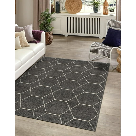 Trellis Frieze Collection Area Rug - Geometric (Dark Gray/Ivory) - 3' 3" x 5' 3"
