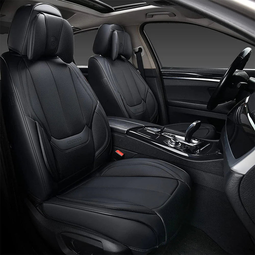 Full Set with Head Pillow Front and Back Seat Cover Set Faux Leather Waterproof Universal Fit