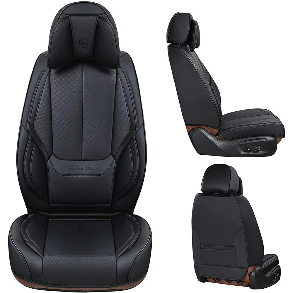 Full Set with Head Pillow Front and Back Seat Cover Set Faux Leather Waterproof Universal Fit