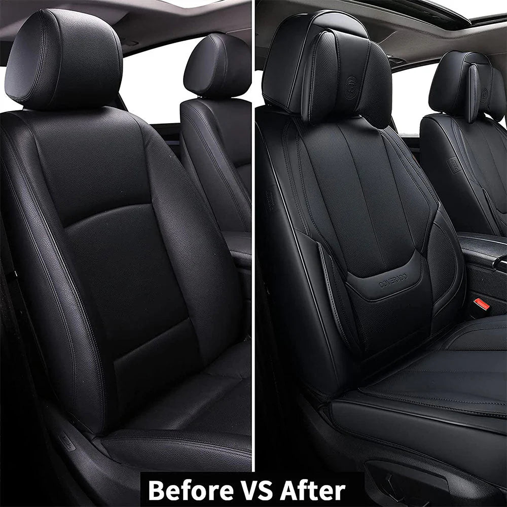 Full Set with Head Pillow Front and Back Seat Cover Set Faux Leather Waterproof Universal Fit