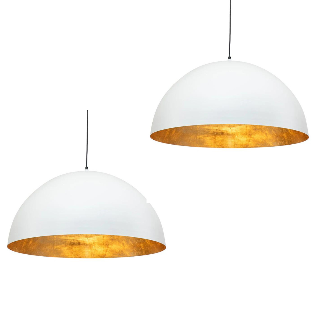 SET OF 2 Industrial Oversized Metal Dome Pendant Light - Modern Farmhouse - White, 2 boxes