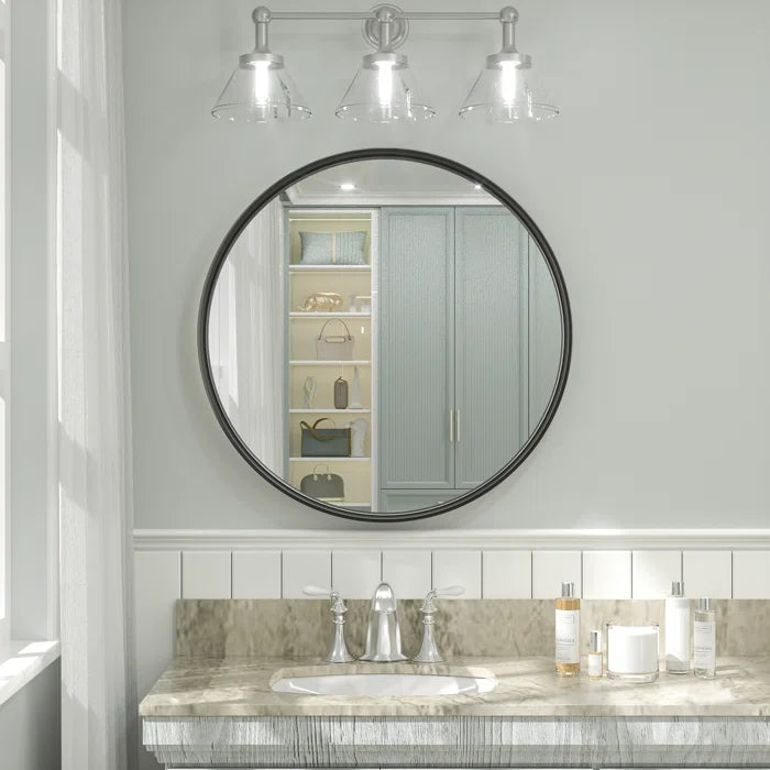 Black Valancia Metal Frame Round Vanity Mirror,Wall Mounted Entryway Decorative Farmhouse Modern Mirror