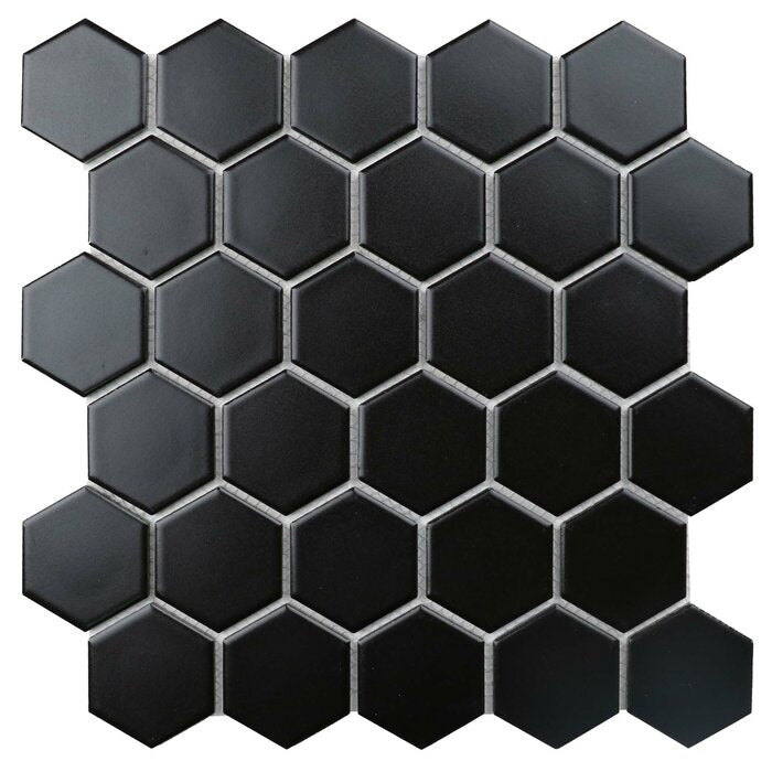 Black Value Series Straight Edge Porcelain Mosaic Sheet Floor Use Tile (Set of 8)