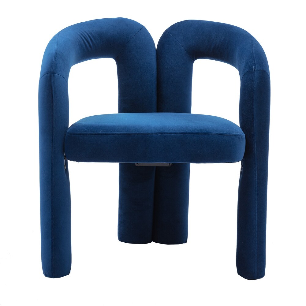 Velvet Upholstered Goat's horn Armless Accent Chair For Living Room - Navy Blue