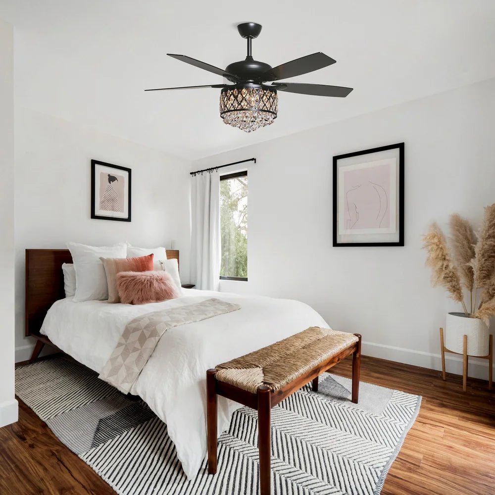 Black 5-Blade Crystal Ceiling Fan with Remote and Light Kit