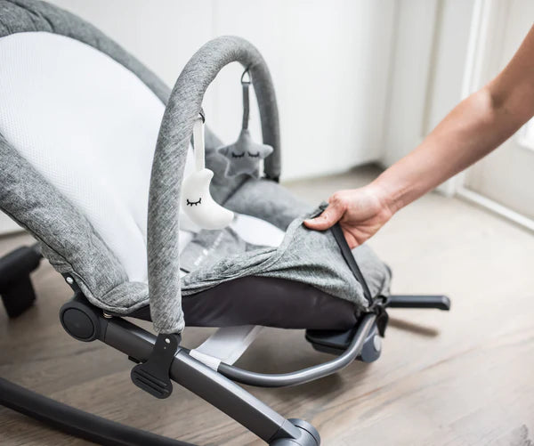 Aura Deluxe Portable Rocker & Bouncer - Quilted Charcoal Tweed