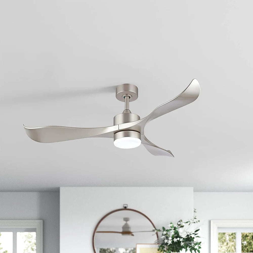 WINGBO Modern Ceiling Fan with Lights and Remote, 3 Curved Blades - Brushed Nickel