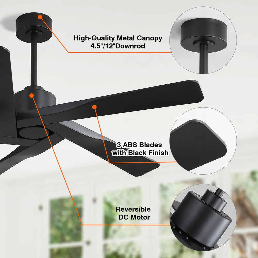 5 ABS Blades DC Motor Indoor Ceiling Fan with Remote Control - Black