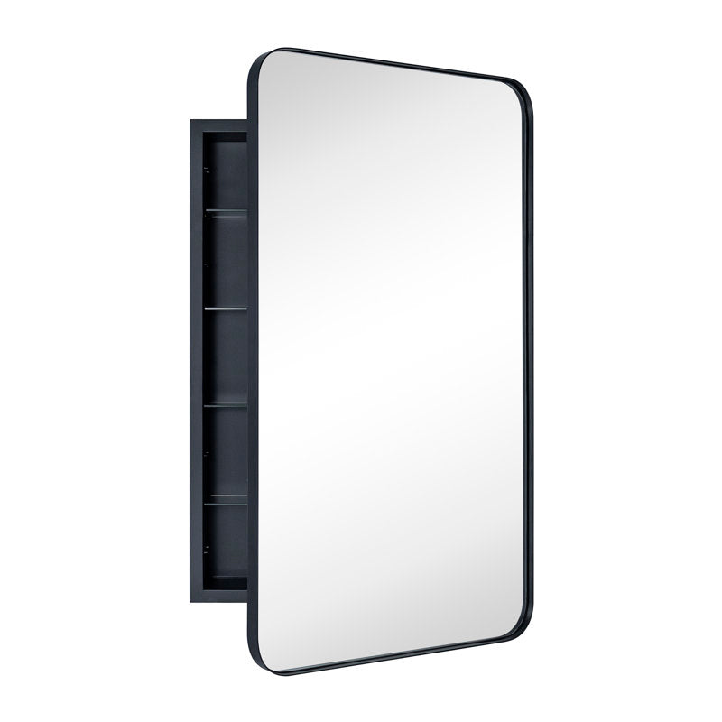 Black W H Recessed Framed Medicine Cabinet with Mirror and Adjustable Shelves