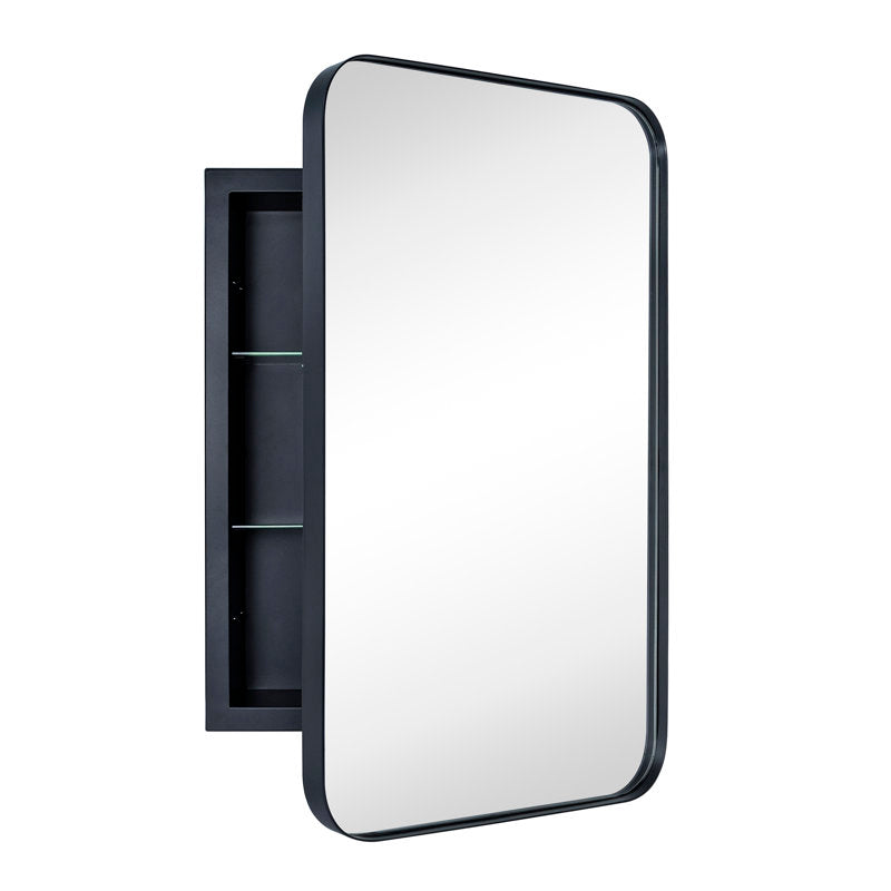 Black W H Recessed Framed Medicine Cabinet with Mirror and Adjustable Shelves
