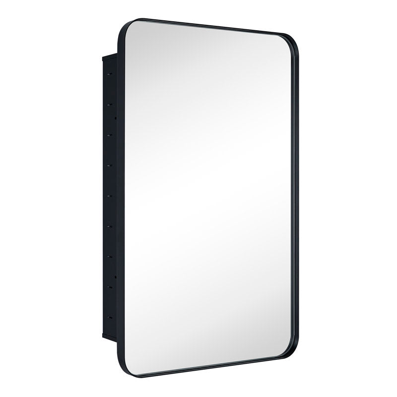 Black W H Recessed Framed Medicine Cabinet with Mirror and Adjustable Shelves
