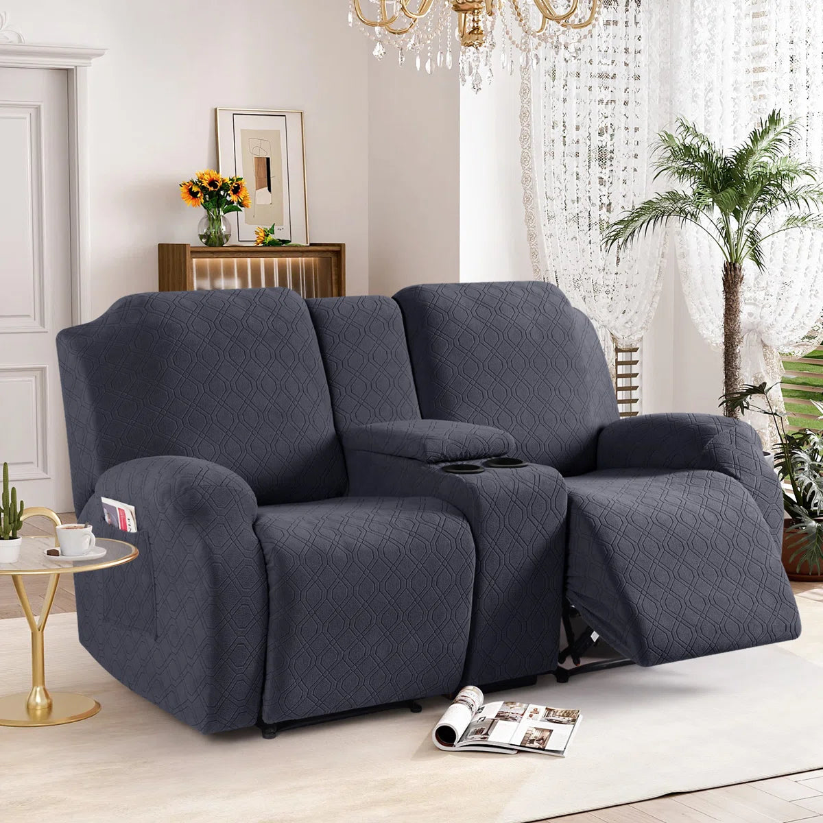Wald Stretch Jacquard Recliner Chair Loveseat Couch Cover