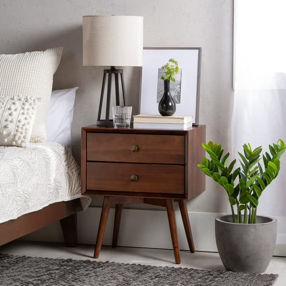 2-Drawer Wood Nightstand, Dark Walnut