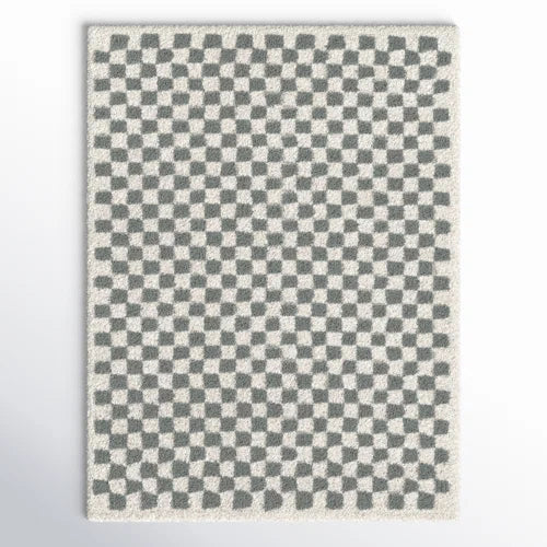 Walker Checkered Sage/Cream Shag Area Rug - 7' x 9'