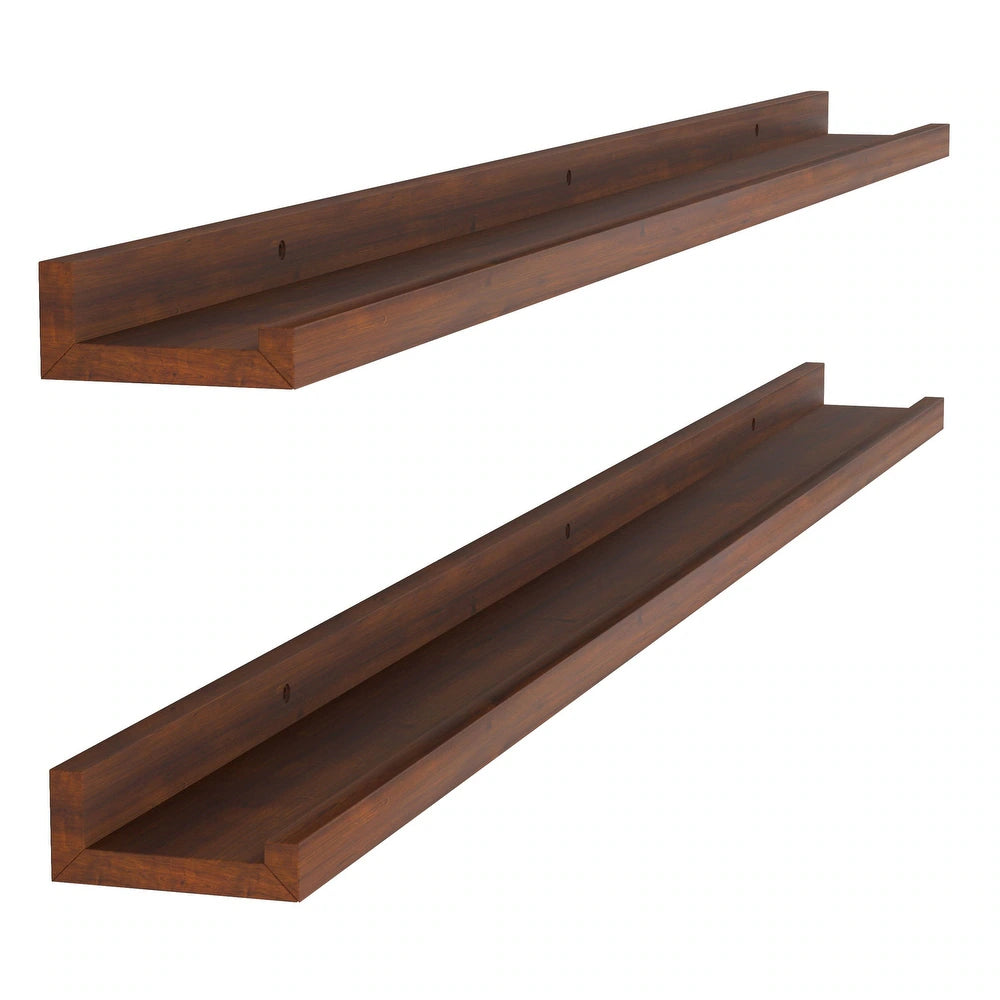 Walnut Picture Ledge, Vinyl Display Shelf, Wood Floating Shelf (Set of 2)